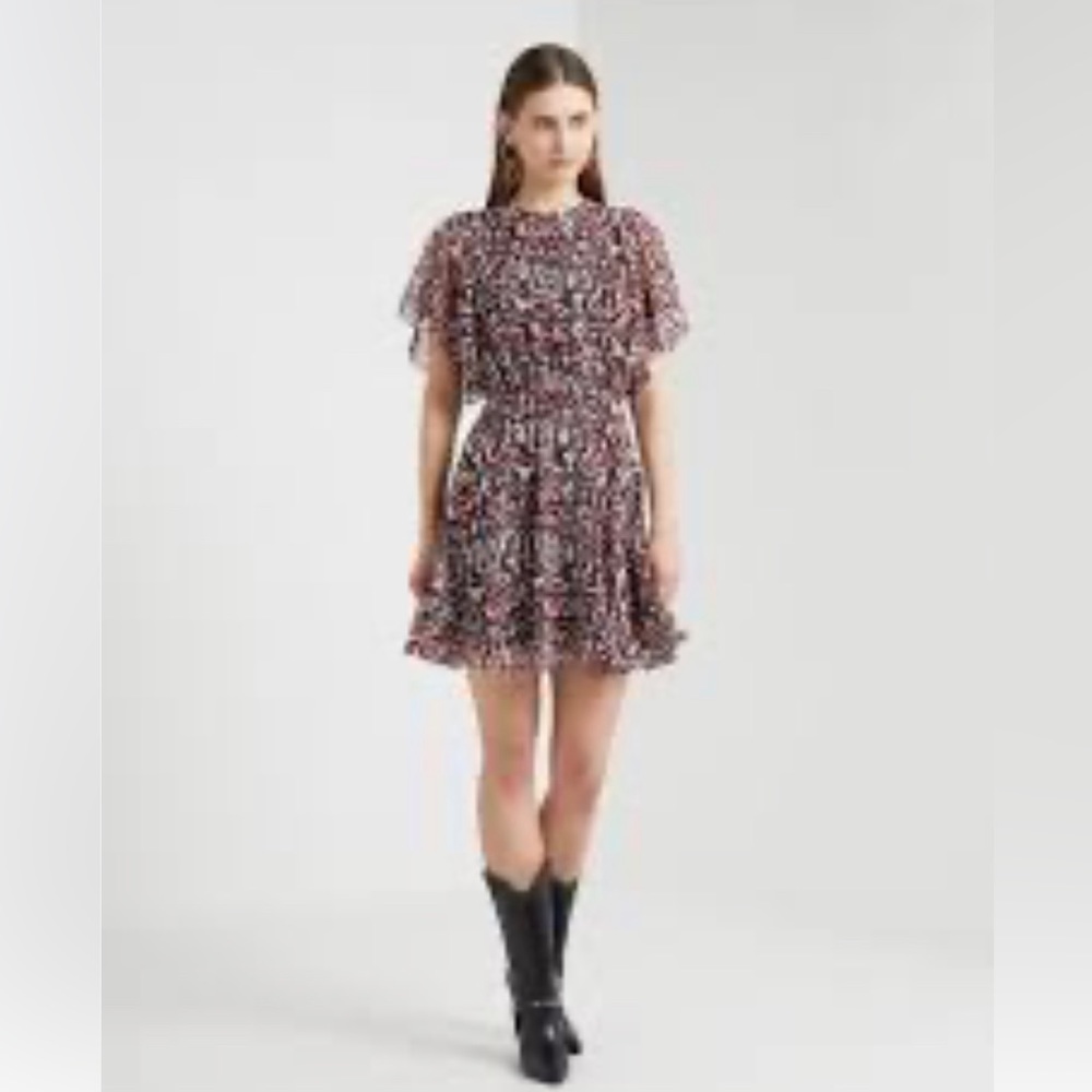 REBECCA MINKOFF RED BLACK PATTERN TASHA FIT AND FLARE
SHORT SLEEVE DRESS